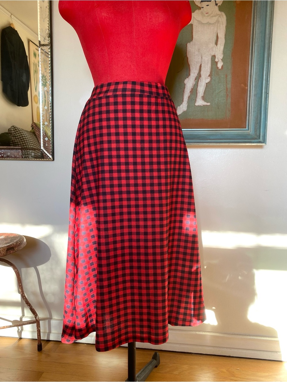 Red and Black Gingham Midi Skirt - Picture 2 of 5